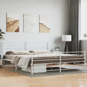 Elegant White Metal King Bed Frame with Headboard Footboard Sturdy Steel Design