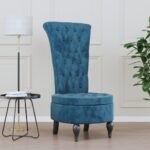 High Back Blue Velvet Accent Chair Comfortable Padded Seat Wooden Legs Modern