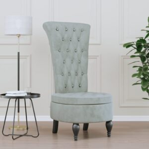 High Back Accent Chair Light Grey Velvet Comfortable Padded Seat Wooden Legs