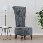 Elegant High Back Velvet Chair Dark Grey Comfortable Padded Seat Wooden Legs