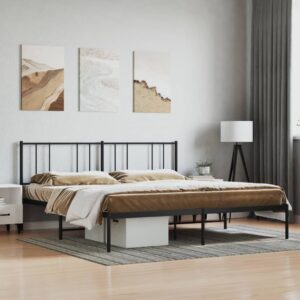 King Size Metal Bed Frame with Headboard Elegant Black Sturdy Steel Slats