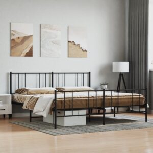 Elegant King Size Metal Bed Frame with Headboard Footboard Black Sturdy