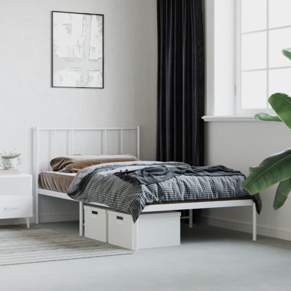 Metal Bed Frame with Headboard White 92x187 cm Single Size