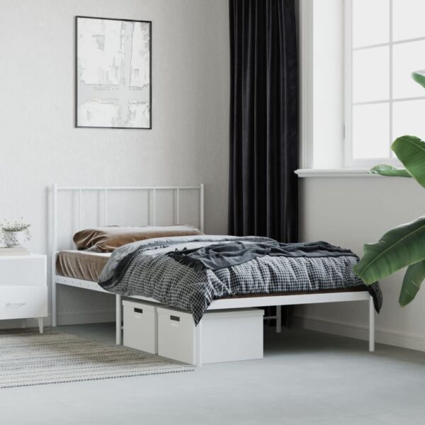 Elegant White Metal Bed Frame King Single with Headboard Storage Space