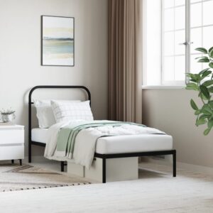 Single Size Metal Bed Frame with Headboard Elegant Black Sturdy Steel Slats