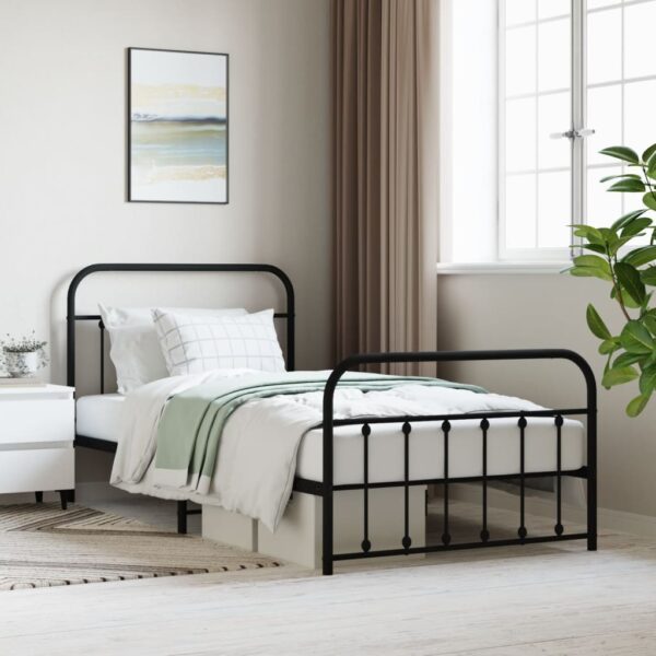 Elegant King Single Metal Bed Frame with Headboard Footboard Black Sturdy