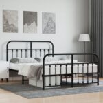 Elegant Double Metal Bed Frame with Headboard Footboard Black Sturdy Steel