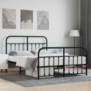 Elegant Double Metal Bed Frame with Headboard Footboard Black Sturdy Steel