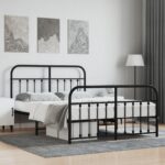 Elegant Queen Size Metal Bed Frame with Headboard Footboard Black Sturdy