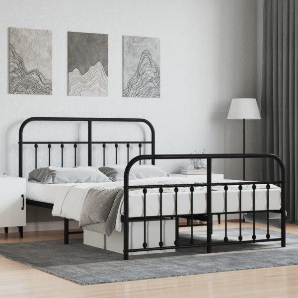 Elegant Queen Size Metal Bed Frame with Headboard Footboard Black Sturdy