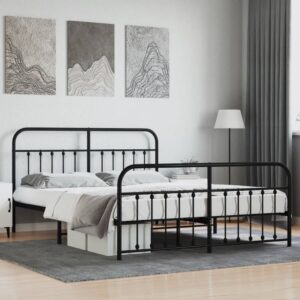 Elegant King Size Metal Bed Frame with Headboard Footboard Black Sturdy Design