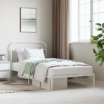 Elegant White Metal Bed Frame King Single with Headboard Storage Space