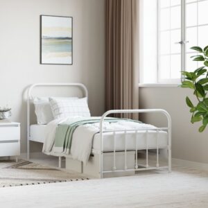 Metal Bed Frame with Headboard and Footboard White 92x187 cm Single Size