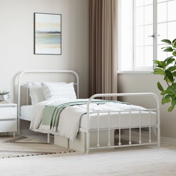 Elegant White Metal King Single Bed Frame with Headboard Storage Space