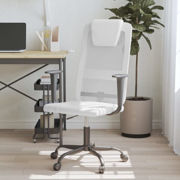 Adjustable White Office Chair Mesh Fabric Faux Leather Swivel Ergonomic Design