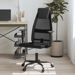 Adjustable Black Office Chair Mesh Fabric Swivel Ergonomic with Faux Leather