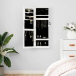 Wall Mounted White Mirror Jewellery Cabinet Lockable Organizer with Hooks