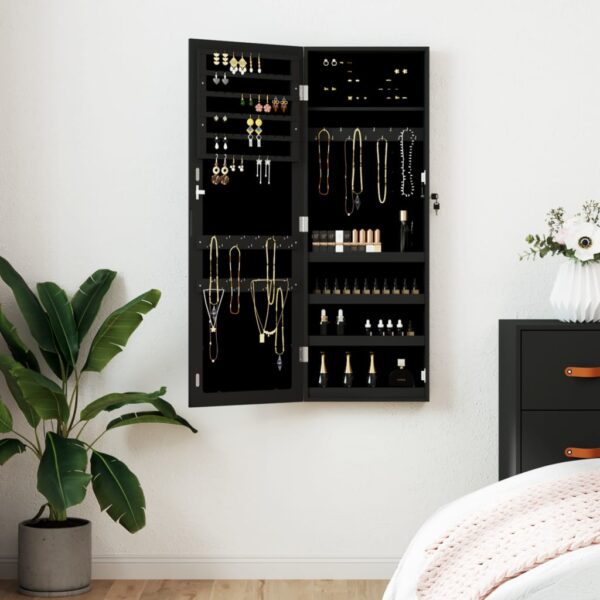 Wall Mounted Mirror Jewelry Cabinet Organizer Lockable Full-Length Black