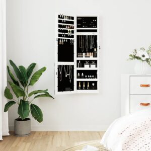 Wall Mounted Jewelry Organizer Cabinet with LED Lights Lockable White Mirror