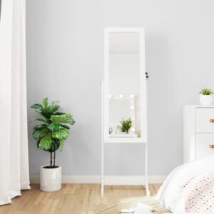 White Free Standing Jewellery Organizer Cabinet with LED Lights and Mirror