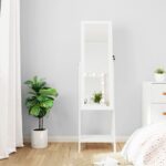 White Free Standing Full-Length Mirror Jewellery Cabinet with LED Lights Lockable