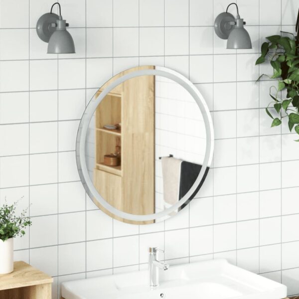 Round LED Illuminated Bathroom Mirror Waterproof Ambient Light USB Interface