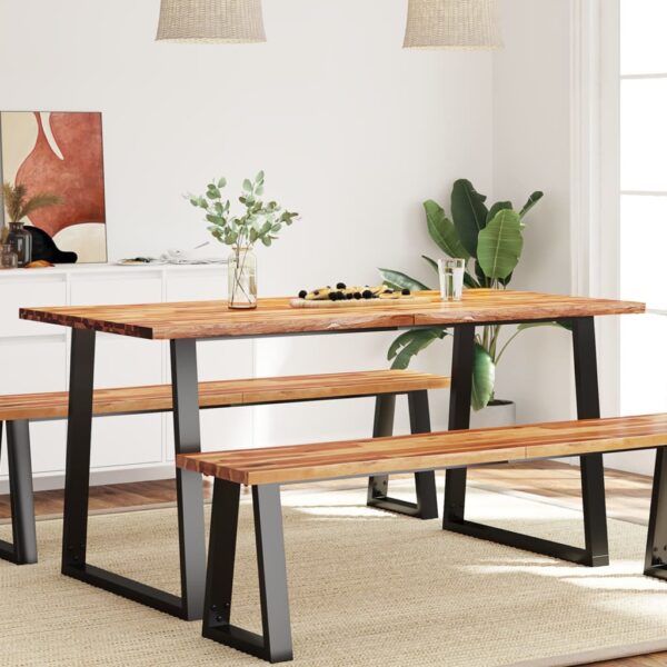 Solid Acacia Wood Dining Table Live Edge Industrial U-Shaped Steel Legs