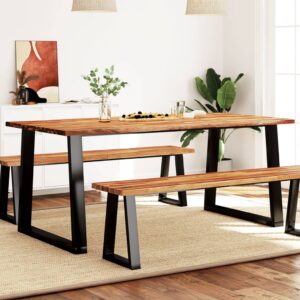 Solid Acacia Wood Dining Table Live Edge Industrial U-Shaped Steel Legs Chic