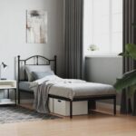 Elegant Single Metal Bed Frame with Headboard Sturdy Steel Slats Black Finish