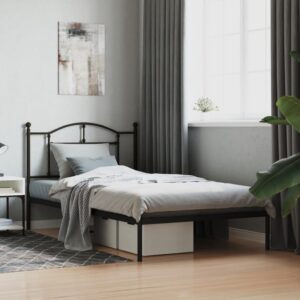 Elegant King Single Metal Bed Frame with Headboard Sturdy Steel Slats Black