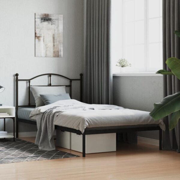 Elegant King Single Metal Bed Frame with Headboard Sturdy Steel Slats Black