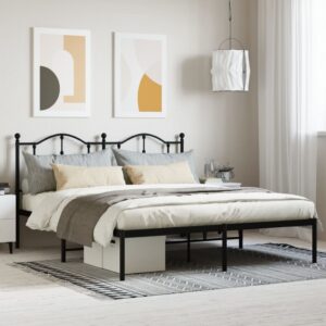 Elegant King Size Metal Bed Frame with Headboard Sturdy Steel Slats Black