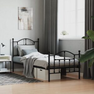 Elegant Single Metal Bed Frame with Headboard Footboard Black Sturdy Slats