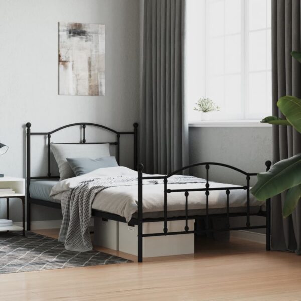 Elegant King Single Metal Bed Frame with Headboard Footboard Black Sturdy