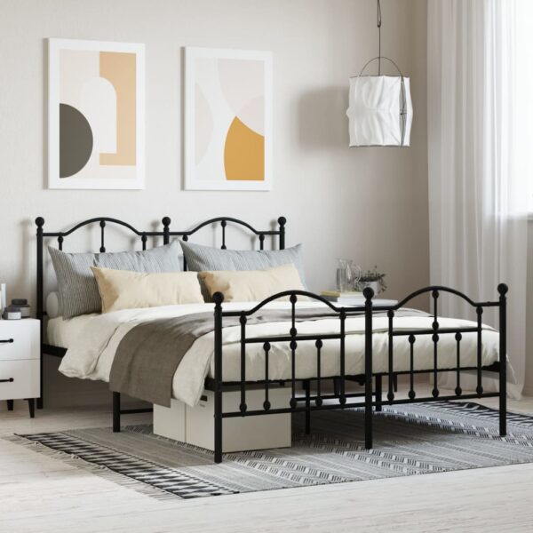 Elegant Metal Double Bed Frame with Headboard Footboard Black Sturdy Design