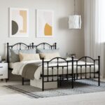 Elegant Queen Size Metal Bed Frame with Headboard Footboard Black Sturdy