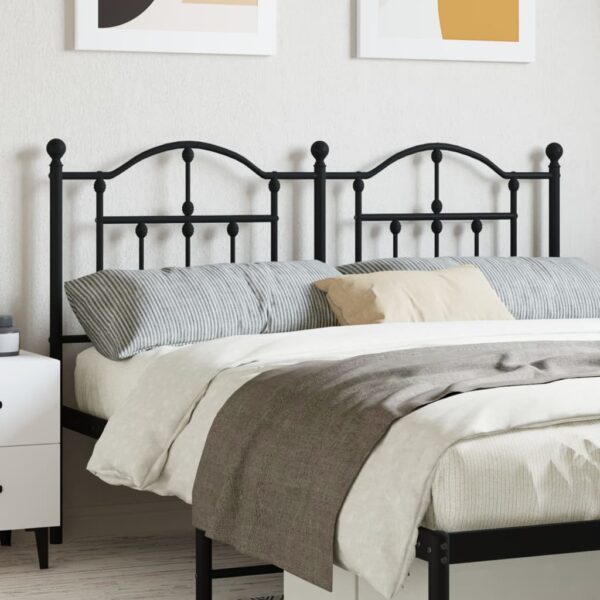 Elegant Black Metal Headboard Powder-Coated Steel Sturdy Bedroom Furniture Decor