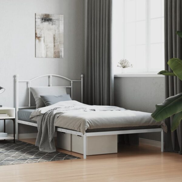 Elegant White Metal Bed Frame King Single Size with Headboard Storage Space