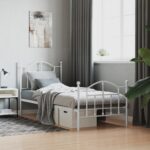 Elegant White Metal Single Bed Frame with Headboard Footboard Sturdy Slats