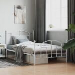 Elegant White Metal King Single Bed Frame with Headboard Storage Space