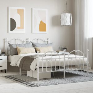 Elegant White Metal Double Bed Frame with Headboard Footboard Sturdy Design