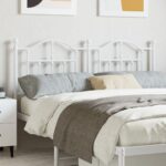 Elegant White Metal Headboard Powder-Coated Steel Sturdy Bedroom Furniture Decor