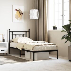 Elegant Single Metal Bed Frame with Headboard Sturdy Steel Slats Black Bedroom