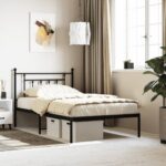 Elegant King Single Metal Bed Frame with Headboard Sturdy Steel Slats Black