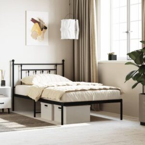 Elegant King Single Metal Bed Frame with Headboard Sturdy Steel Slats Black