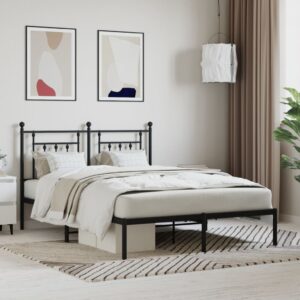 Queen Size Metal Bed Frame with Headboard Elegant Black Steel Sturdy Design