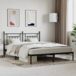 King Size Metal Bed Frame with Headboard Elegant Black Sturdy Steel Design