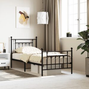 Elegant Single Metal Bed Frame with Headboard Footboard Black Sturdy Slats