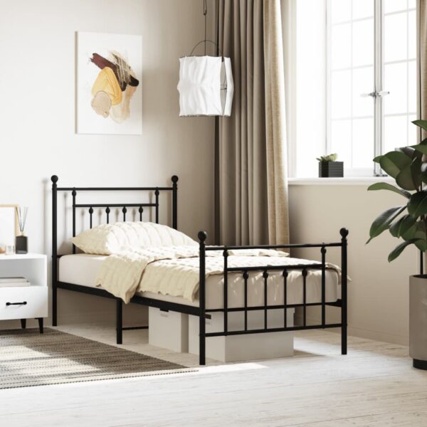 Elegant Single Metal Bed Frame with Headboard Footboard Black Sturdy Slats