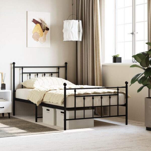 Elegant King Single Metal Bed Frame with Headboard Footboard Black Robust